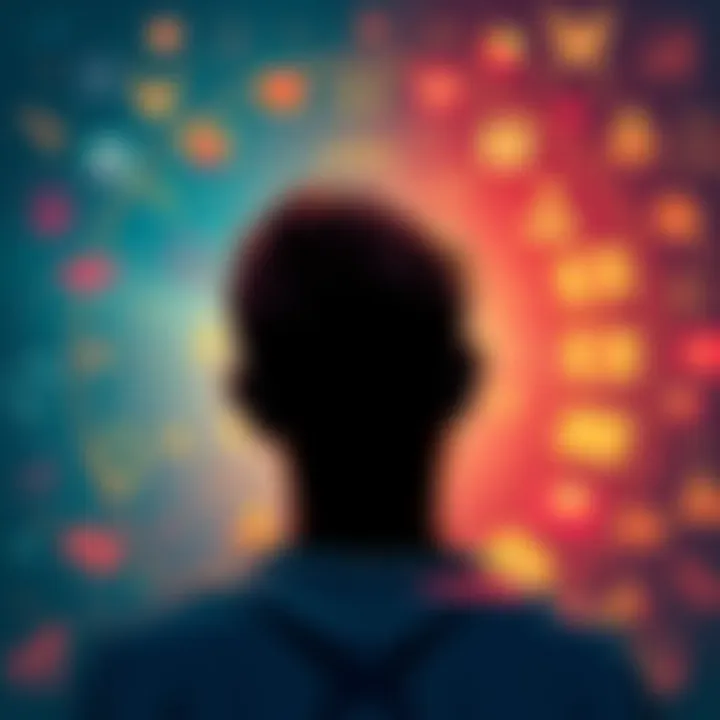 A person looking at various job listings and reflecting on career options, surrounded by symbols of different professions.