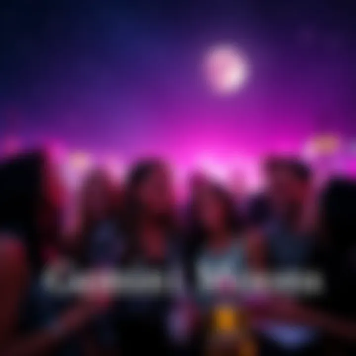 Gemini Moons Party Group of lively friends at a night party, sharing laughs and fun under the stars, representing the adventurous spirit of Gemini moons.