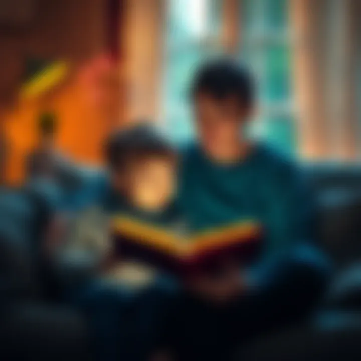 A Gemini parent reading a book with their Cancer child, showing love and support in a cozy setting.