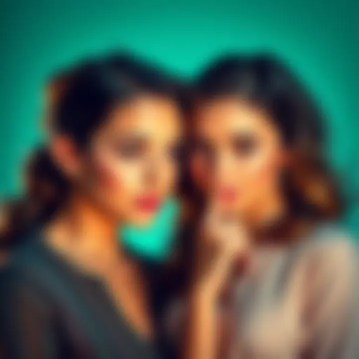 A Gemini woman with a confident expression competing with a thoughtful Pisces woman, showcasing their contrasting personalities on social media.