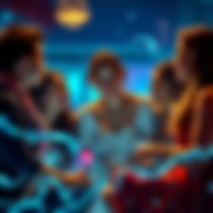 A Gemini woman conversing with Scorpio and Pisces friends, sharing moments of laughter and connection, surrounded by symbolic air and water elements.