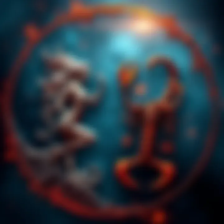 Gemini and Scorpio Symbols Astrological symbols for Gemini and Scorpio represented together, illustrating the connection or tension between these zodiac signs.