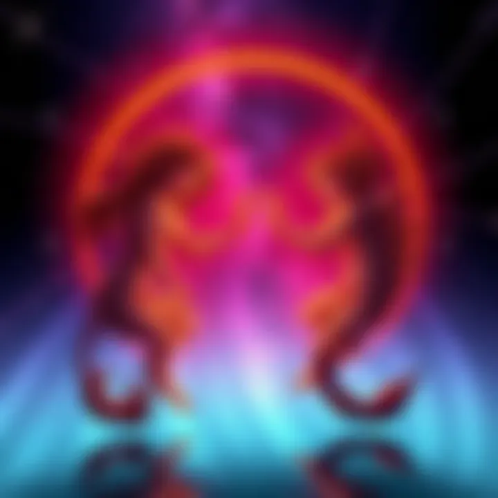 Illustration of Gemini and Scorpio zodiac signs with stars and constellations in the background, representing their relationship dynamics.