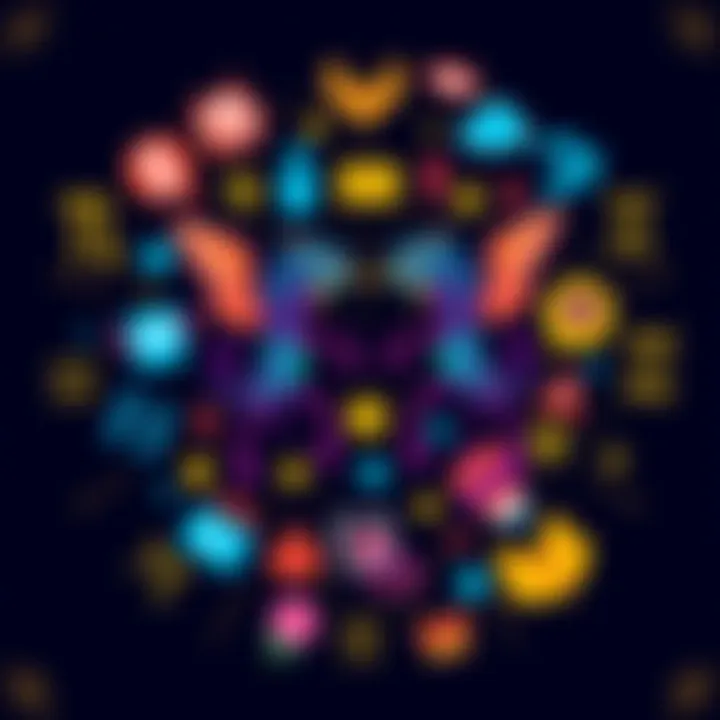 A colorful illustration showing various traits associated with Gemini personalities, including sociable, curious, and adaptable characteristics, depicted through symbols and icons.