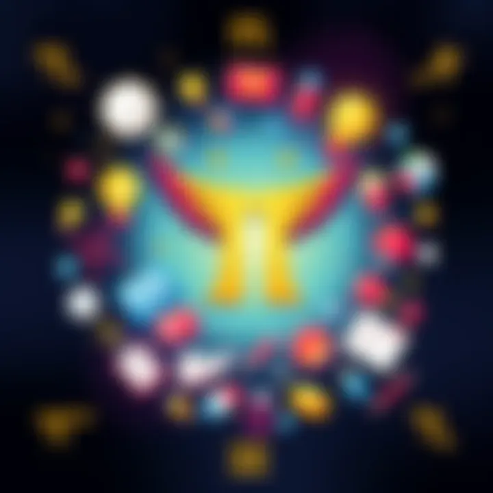 A colorful illustration showing a Gemini symbol surrounded by various creative ideas and projects representing productivity and creativity.