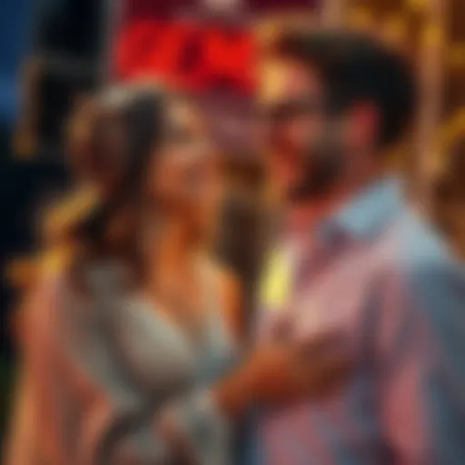 A Gemini woman laughing and interacting with a charming man, both enjoying a fun moment together, showcasing their connection.