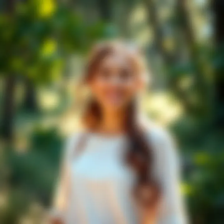 Gemini Woman with Bright Smile A cheerful woman with a bright smile, representing the vibrant personality of Gemini women, standing outdoors surrounded by nature.