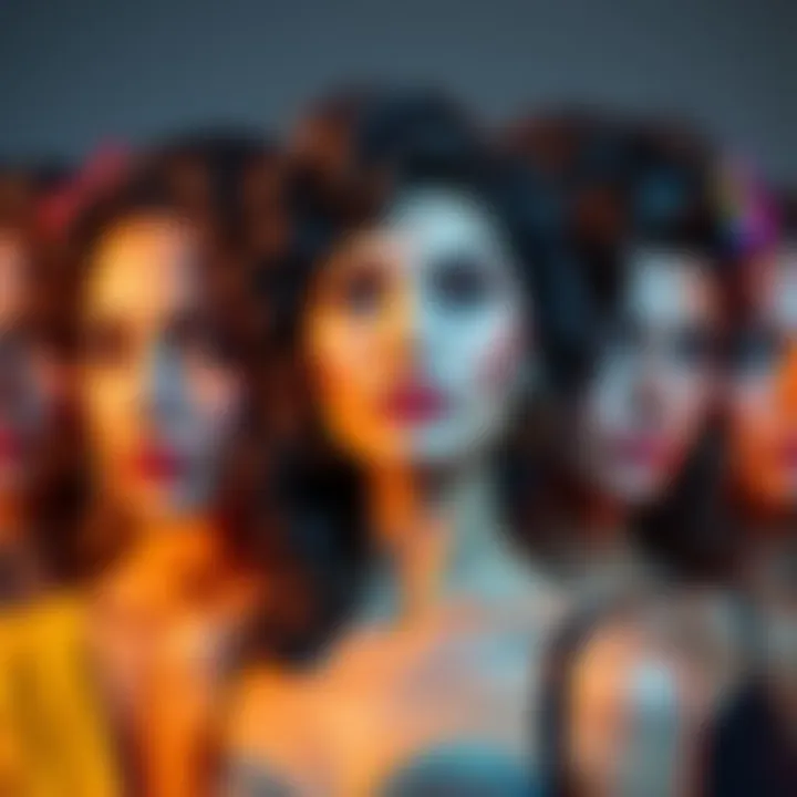 A group of women representing different traits associated with Gemini, showing varied expressions and styles, emphasizing their vibrant and dynamic nature.