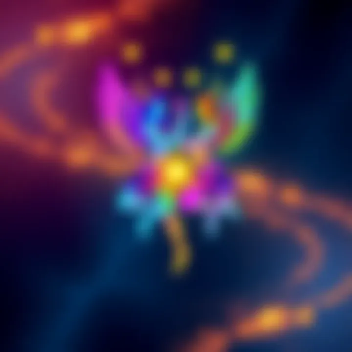 A colorful illustration of the Gemini zodiac sign featuring two figures representing duality, surrounded by stars and vibrant colors, capturing their lively essence.