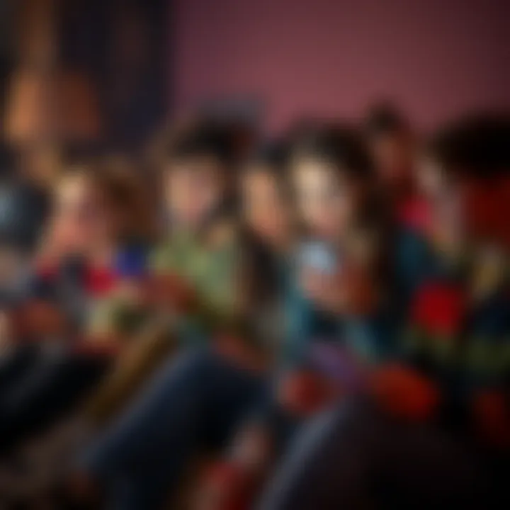 A diverse group of Gen Z individuals sitting together, looking at their phones, with a mix of expressions reflecting concerns about isolation in a digital age.