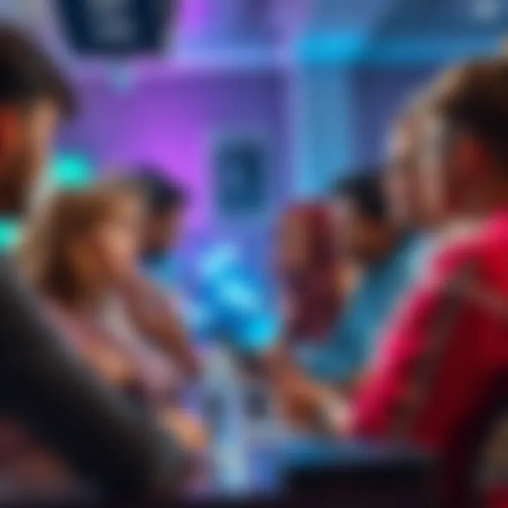 A group of diverse people engaging in a lively discussion about gendered cards in gaming, showcasing different opinions and perspectives.