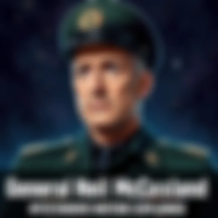 General Neil McCasland A portrait of General Neil McCasland in a military uniform, looking thoughtful and serious, with a background of stars and galaxies.