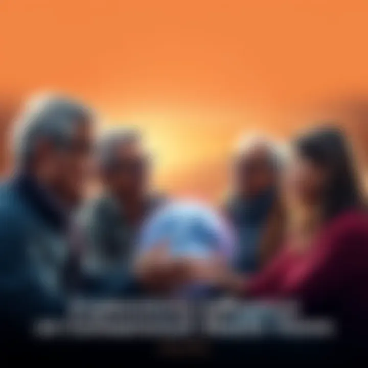 Generational Health Perspectives A visual representation of different generations discussing health, with baby boomers showing caution and millennials expressing openness, surrounded by astrological symbols, including Pluto.