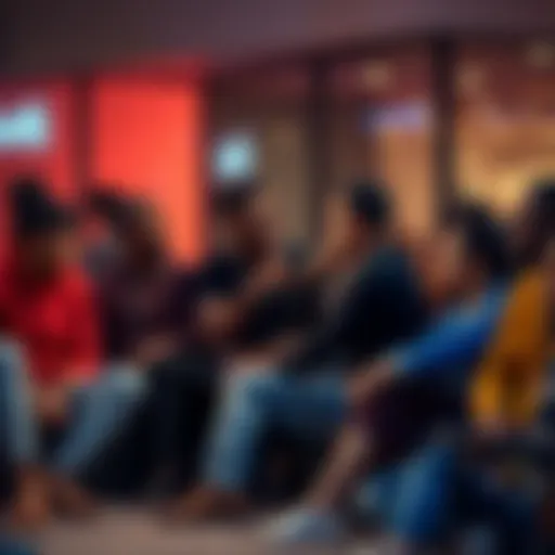 A group of diverse people sitting together, engaging in deep conversation and sharing thoughts, representing genuine connections and self-reflection.