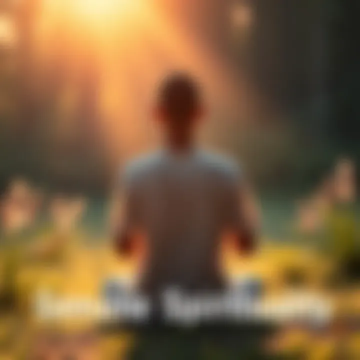 A serene individual meditating in a peaceful nature setting, surrounded by warm light, symbolizing authentic spiritual growth.
