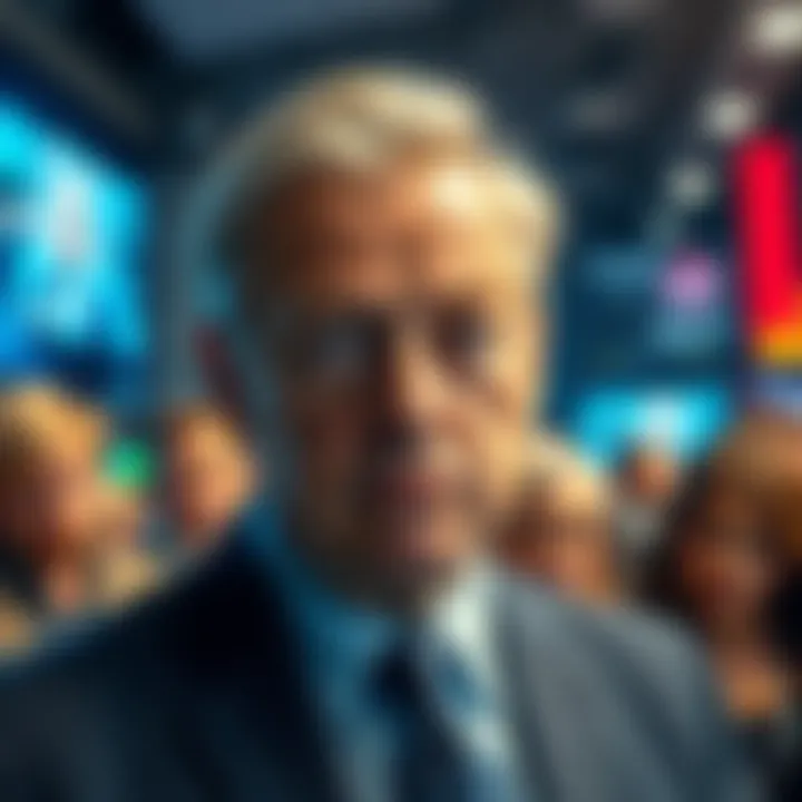 George Hardeen appears deep in thought with a serious expression, surrounded by people discussing him.