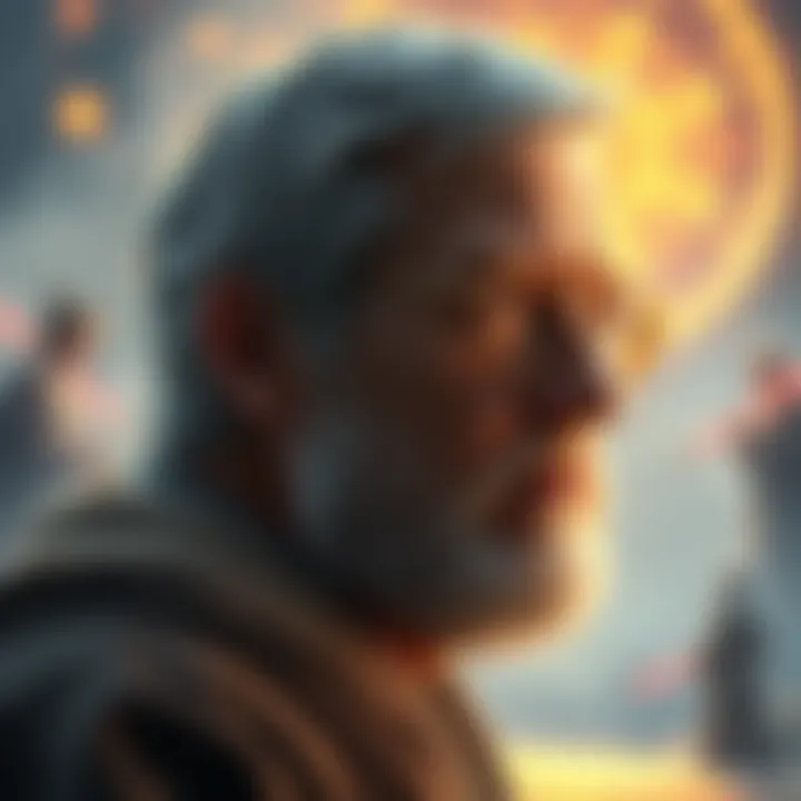 George Lucas pondering spirituality George Lucas looking thoughtful in a serene setting, with elements reminiscent of Jedi teachings in the background