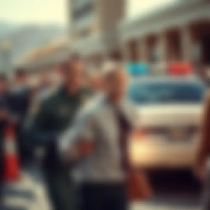 George Zinn being led away by police after his arrest in Utah, with a crowd of onlookers nearby and a police car in the background.