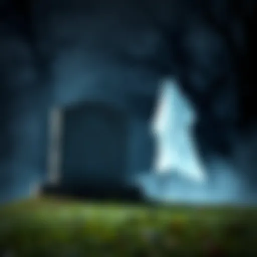 A faint apparition is seen hovering beside a historic gravestone at Gettysburg, capturing the essence of ghostly sightings.