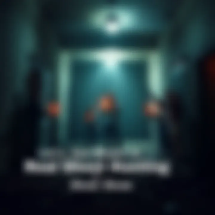 A team investigating an old, dark building with flashlights, looking for signs of ghosts