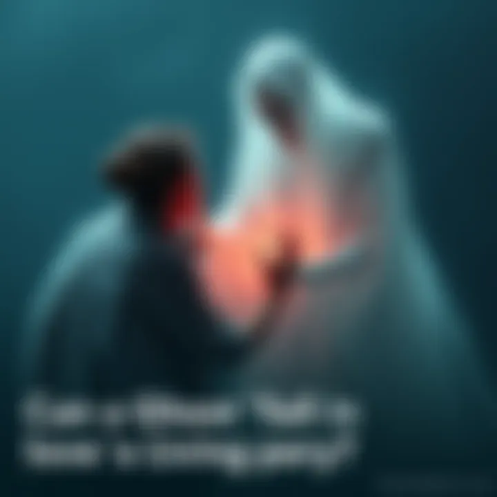 A ghostly figure gently reaching out to a living person, symbolizing love between spirits and the living.