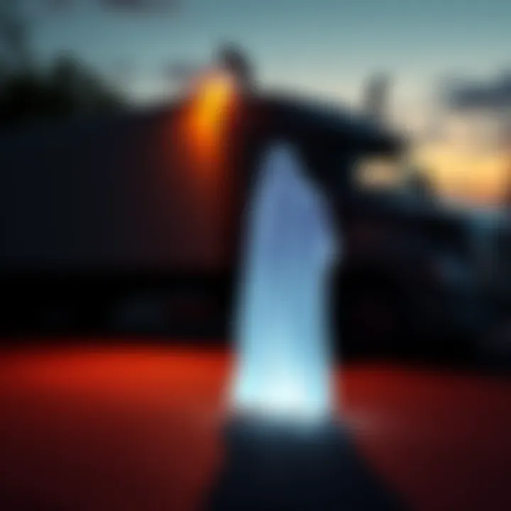 Ghost next to truck A translucent ghostly figure stands beside a parked truck in a dimly lit area.