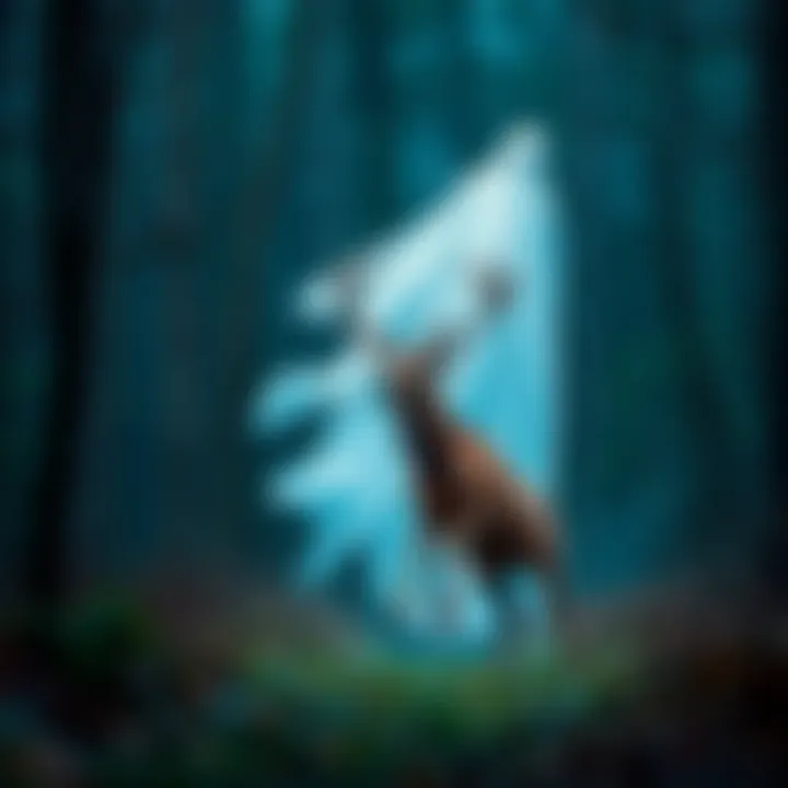 A ghostly figure lifts a deer in a forest setting, depicting a shocking paranormal event.