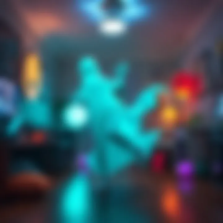 A playful ghost showing off breakdancing moves in a lively room, with glowing effects and fun decorations around.