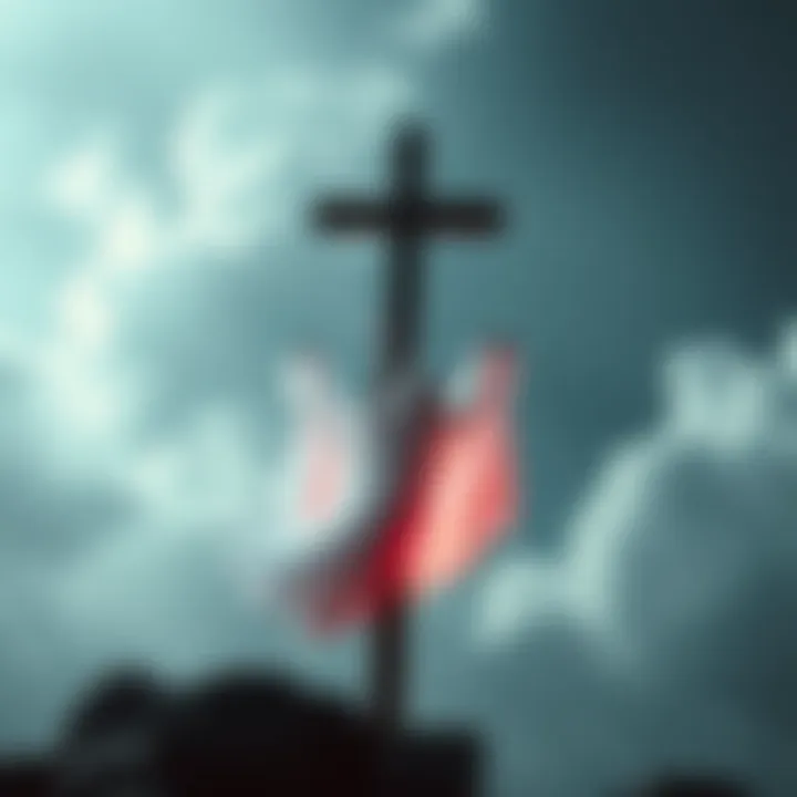 A ghostly figure floating near a cross, symbolizing the connection between spirits and Christian beliefs about the afterlife.