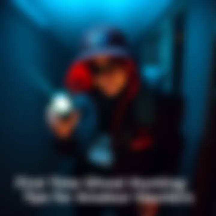 A person with a flashlight and ghost hunting gear explores a dark room, looking for spirits.