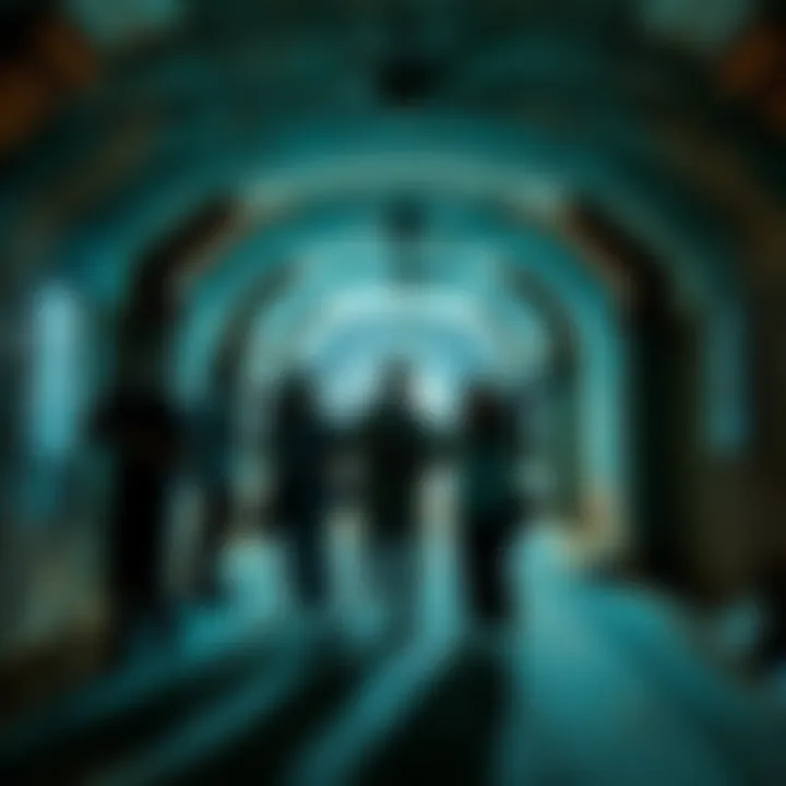 A group of people exploring an abandoned building with ghost hunting gear and cameras