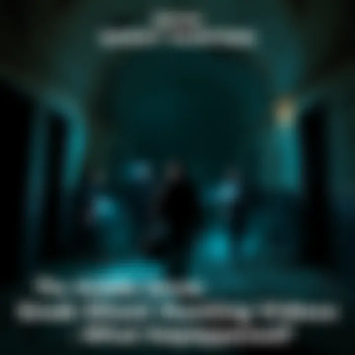 A group of people exploring a dark, abandoned building at night with flashlights, searching for jinn