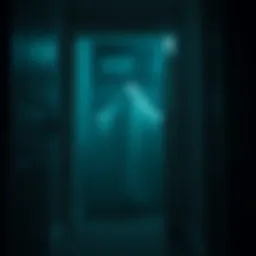 A ghostly figure is seen emerging from a closet in a dimly lit room.