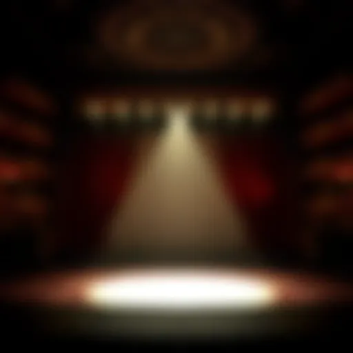 A solitary ghost light illuminating a darkened stage in a theatre, highlighting its importance in traditions and performances.