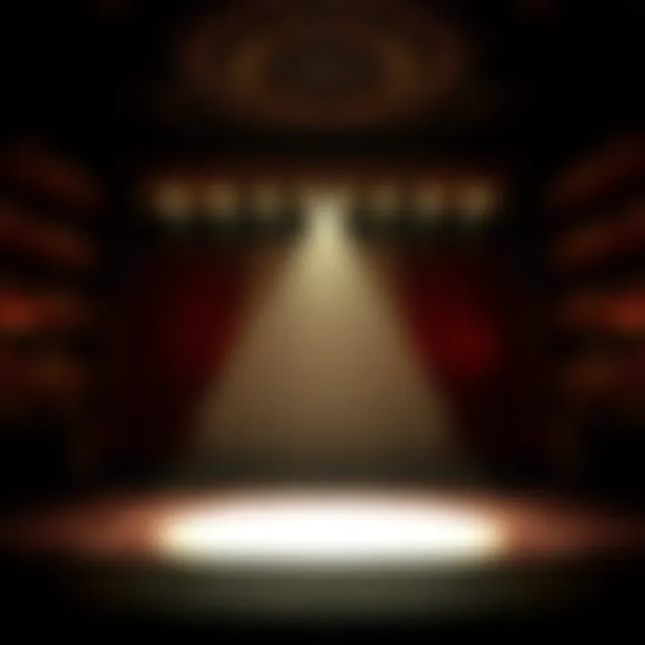 A solitary ghost light illuminating a darkened stage in a theatre, highlighting its importance in traditions and performances.
