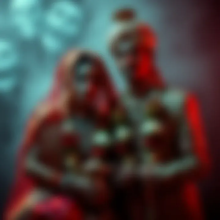 A haunting image of a ghost marriage ceremony showing a bride and groom in traditional attire with a misty background.