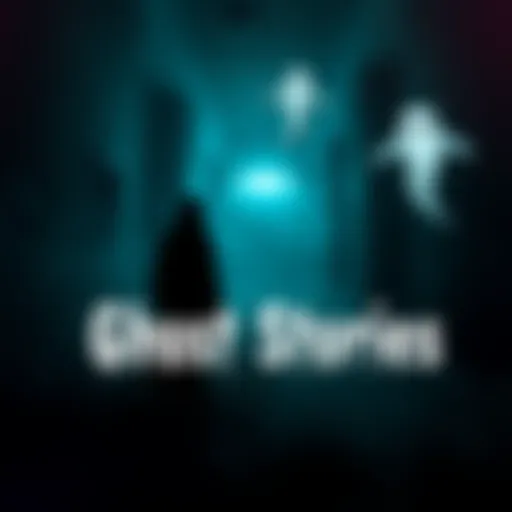 A spooky setting with a shadowy figure and floating objects to represent ghost stories without explanations.