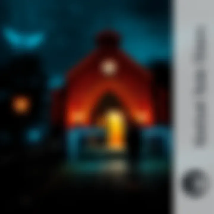 A person standing in front of the chapel at Port Arthur during a ghost tour, with a faint figure visible in the background.