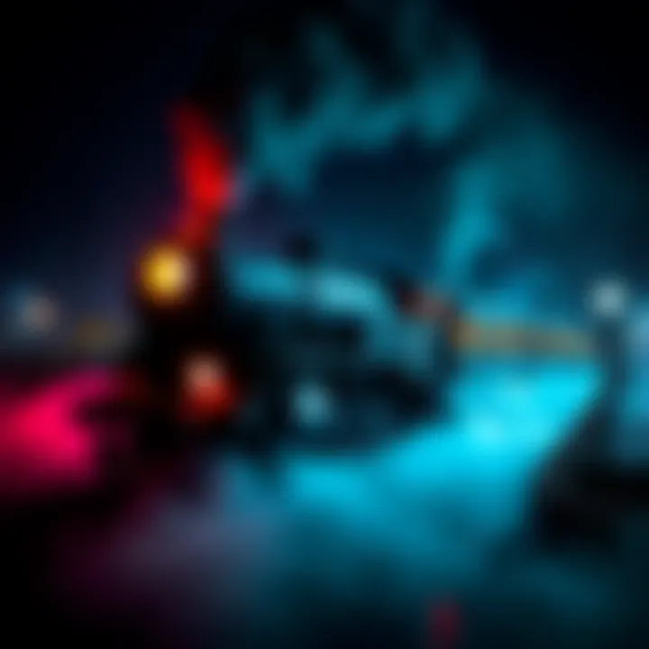 A dark, eerie Ghost Train set against a spooky background, with glowing lights and fog, creating a chilling atmosphere.