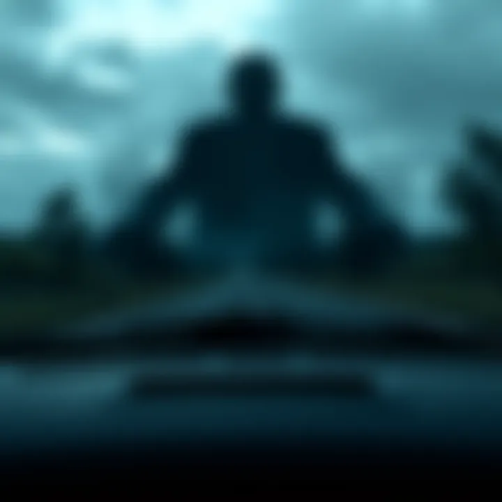 Ghostly Encounter on the Road A car driving on a dark road with a silhouette of an elderly man in the distance, representing a ghostly vision,
