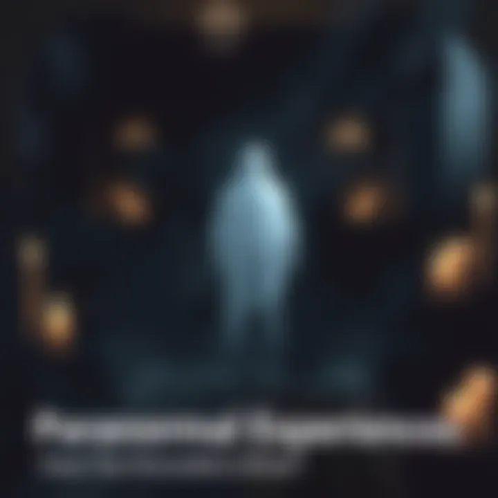A translucent figure appears in a dimly lit room, surrounded by flickering candles and shadows, evoking a sense of the paranormal.