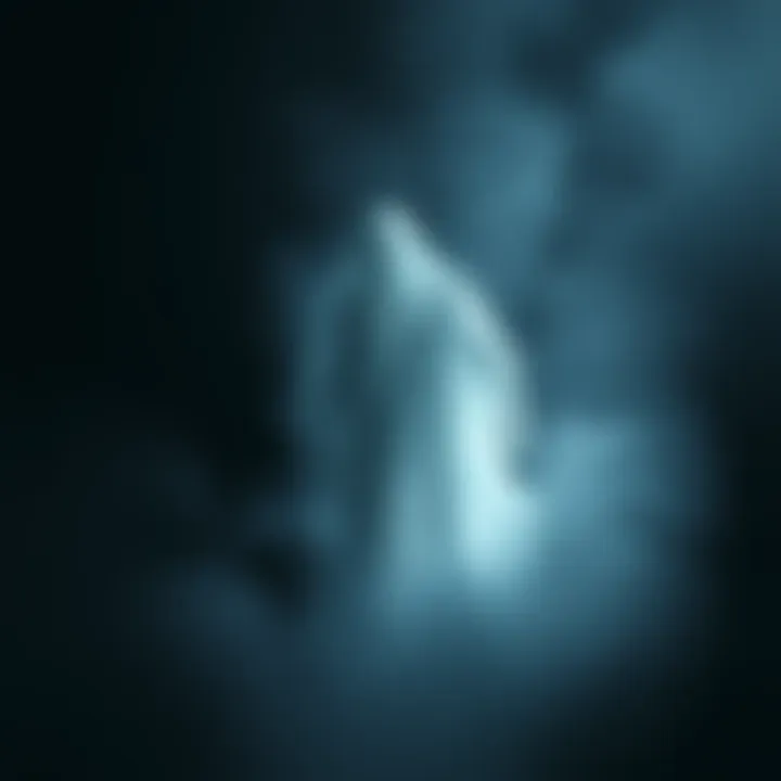 Ghostly Figure in Shadows A translucent ghost figure emerging from dark shadows, symbolizing the act of ghosting in modern relationships.