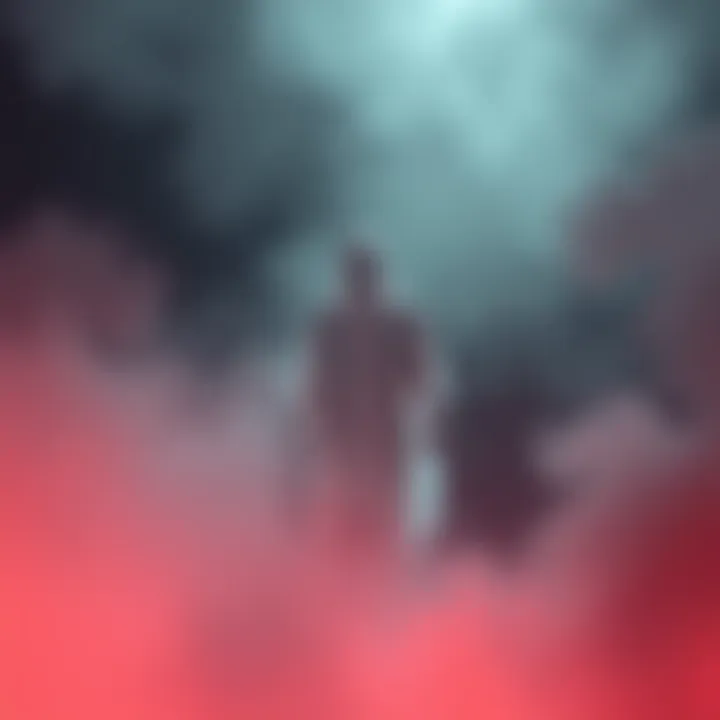 A translucent figure appears in a misty environment, surrounded by faint shadows, symbolizing ghost sightings.