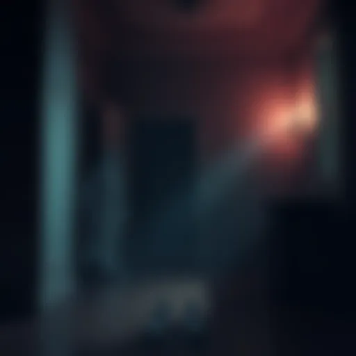 A shadowy ghostly figure appears in a dimly lit room, evoking a sense of fear and mystery.