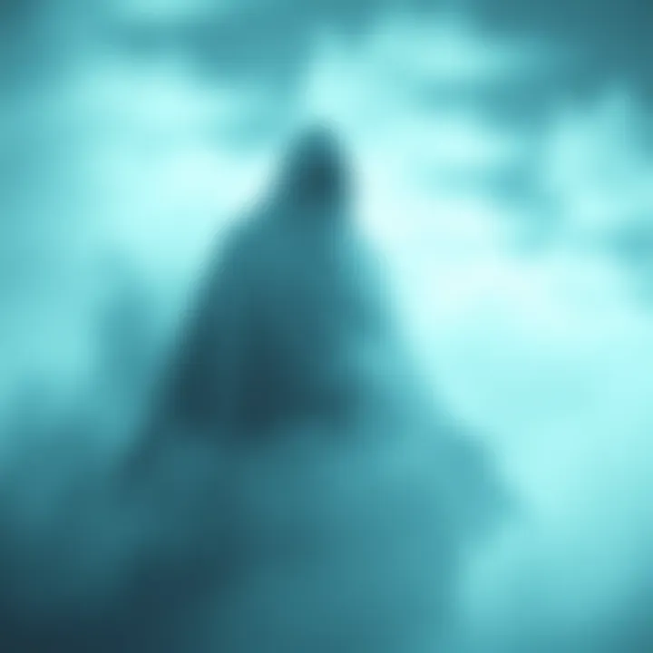 A translucent figure appearing in a foggy environment, representing the belief in ghosts.