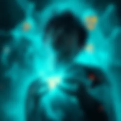 A person experiencing heaviness while surrounded by ghostly figures in a dreamlike setting