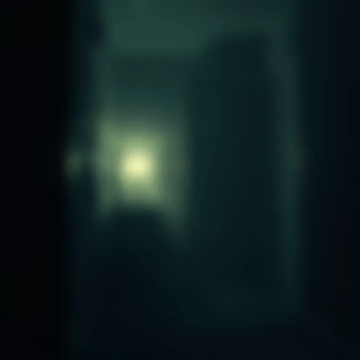 A mysterious shadow lurking in a dimly lit room at night, creating an unsettling atmosphere.