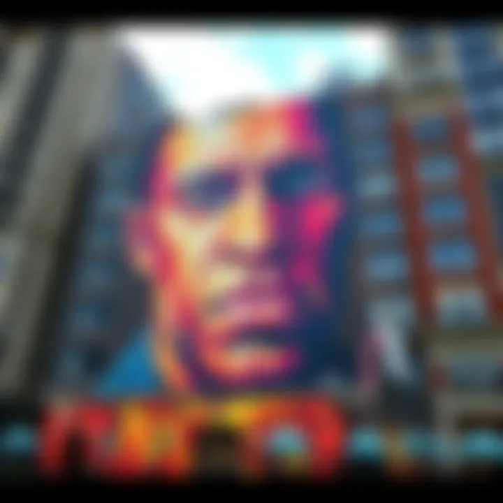 A large artistic face mural on a building in Baltimore, attracting attention from passersby and residents.
