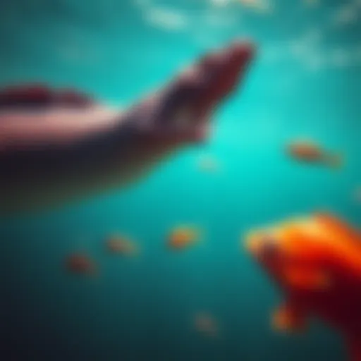 A large eel swimming in the ocean, resembling a monster from folklore, alongside smaller fish.