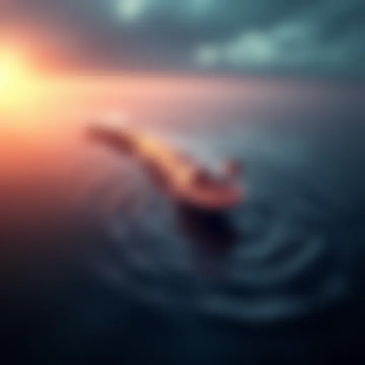 A giant tadpole-like creature swimming in UK waters, creating a ripple effect as it moves